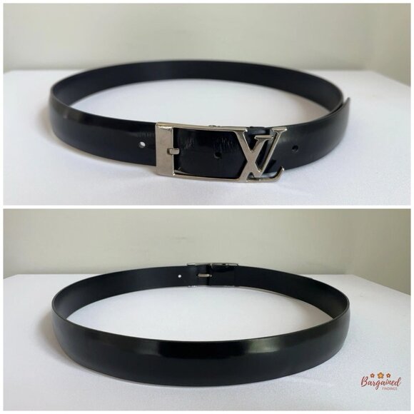 Authentic Louis Vuitton Black Leather Silver LV Initials Belt 85/34 - Picture 4 of 13